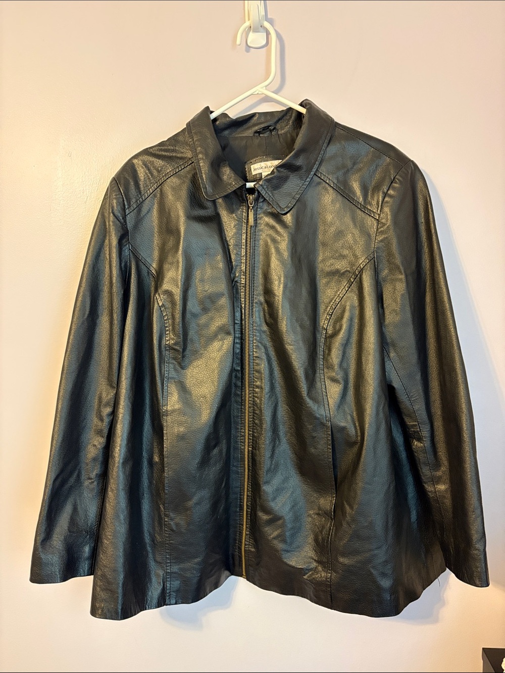 Jessica London Vintage Leather Black Zip Front Jacket size 16